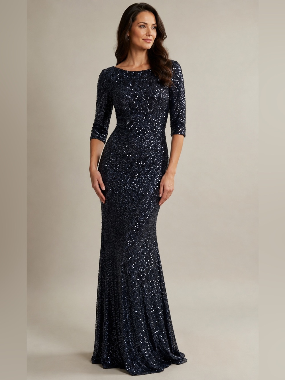 NWT Marsoni by Colors Embellished Midnight Sequin Fit & Flare Gown 12